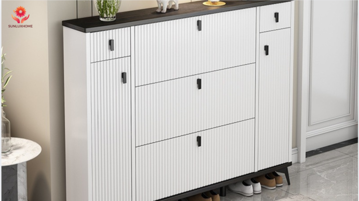 Tủ giày gỗ công nghiệp hiện đại TG001 thiết kế thông minh màu trắng sang trọng